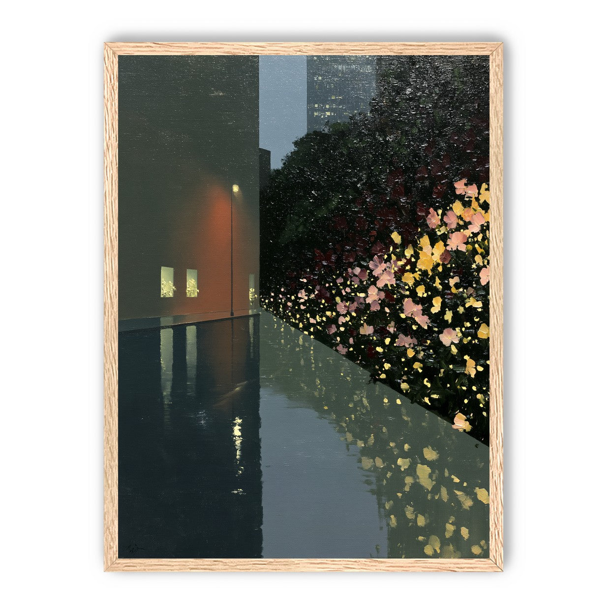 Flowers beside the wet wall