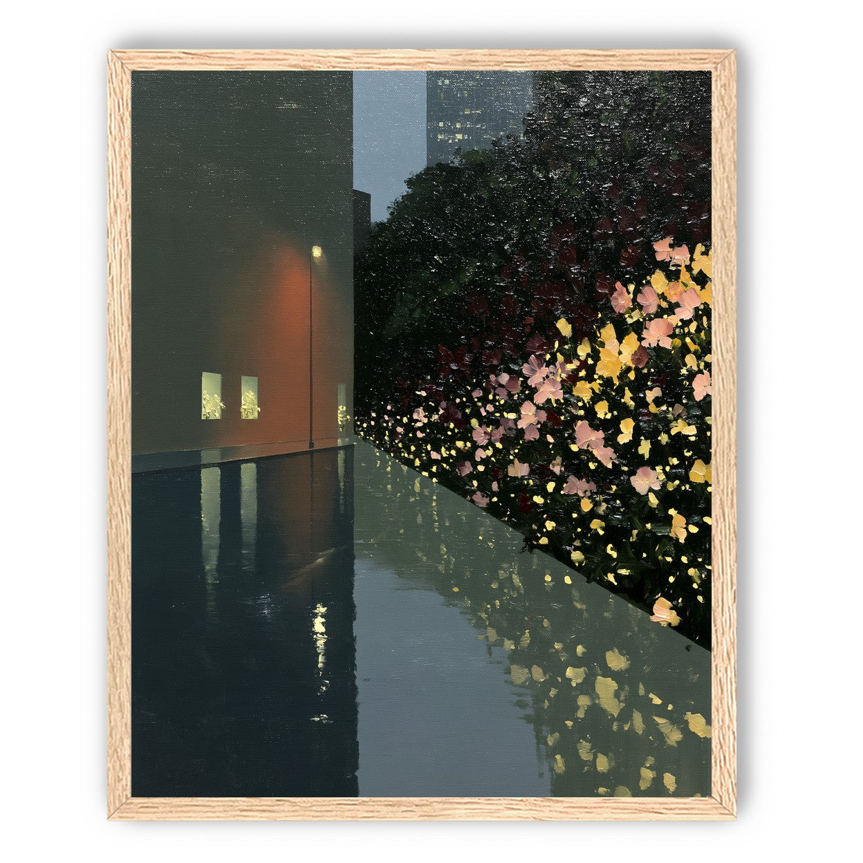 Flowers beside the wet wall