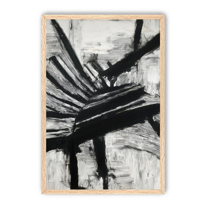 Non-Representational: Thick black brushstrokes cross and stack over a white surface filled with fine scratched lines.