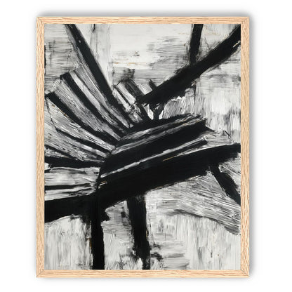 Non-Representational: Thick black brushstrokes cross and stack over a white surface filled with fine scratched lines.