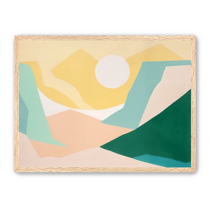 White sun over pastel hills