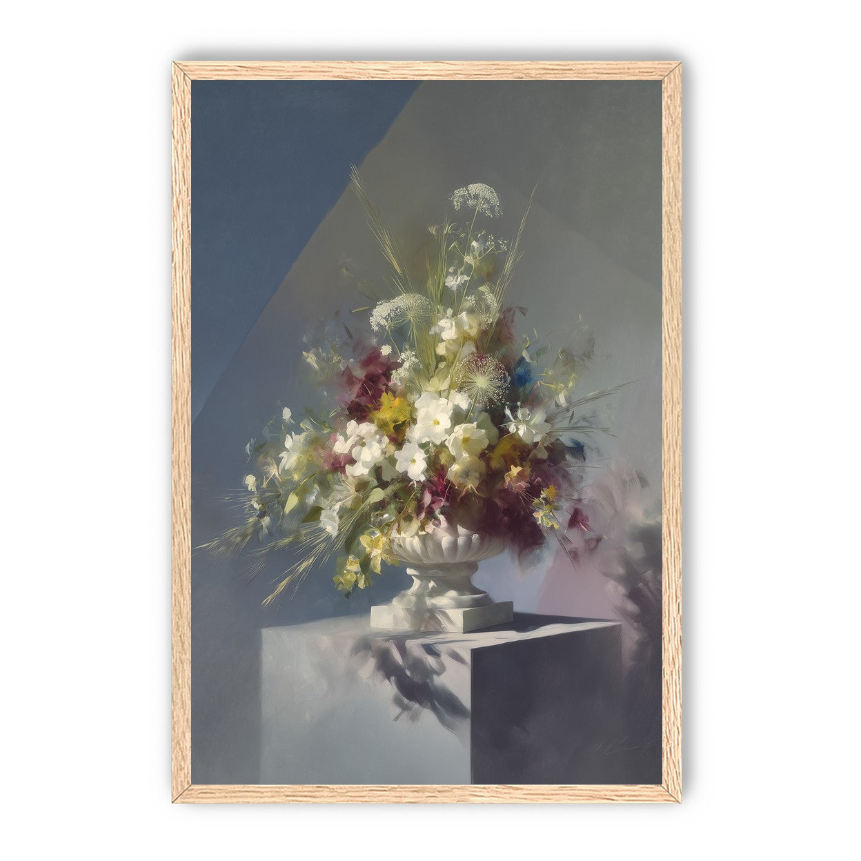 White urn within angled light