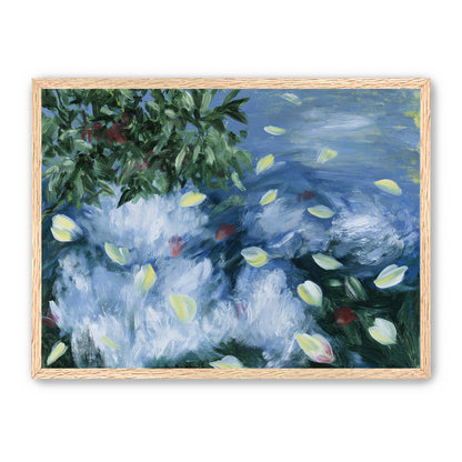 Petals across the blue water