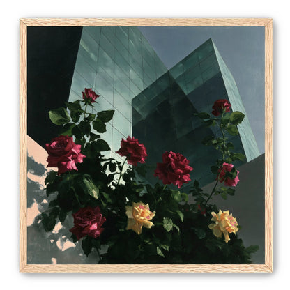 Roses against glass towers