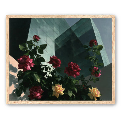 Roses against glass towers