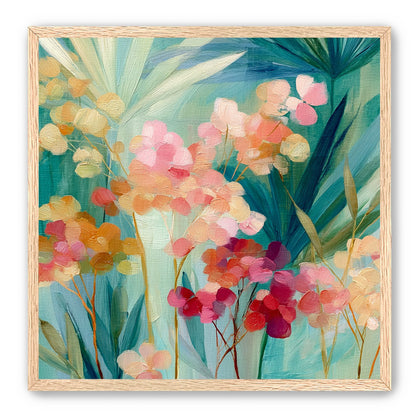 Flowers among teal leaves