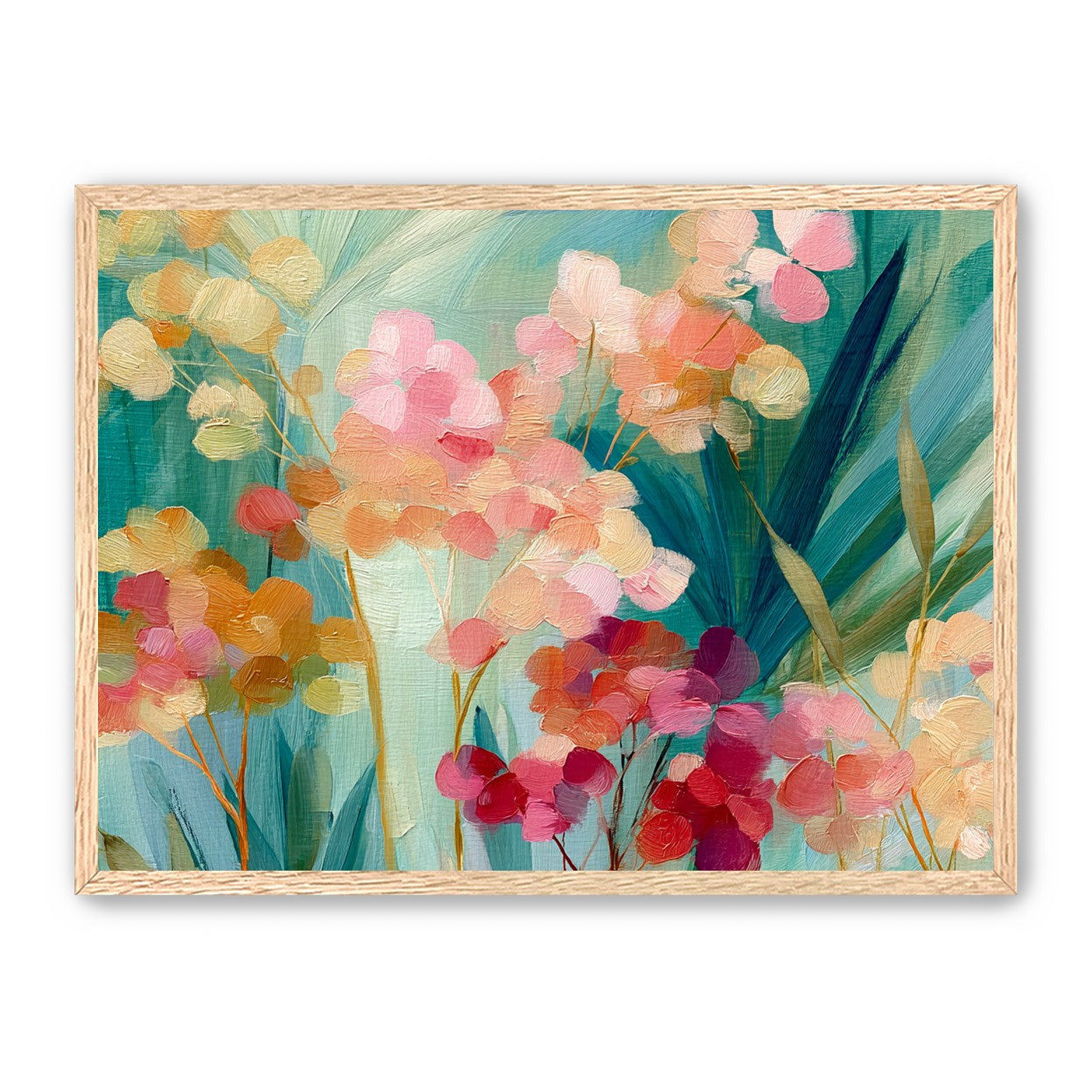Flowers among teal leaves