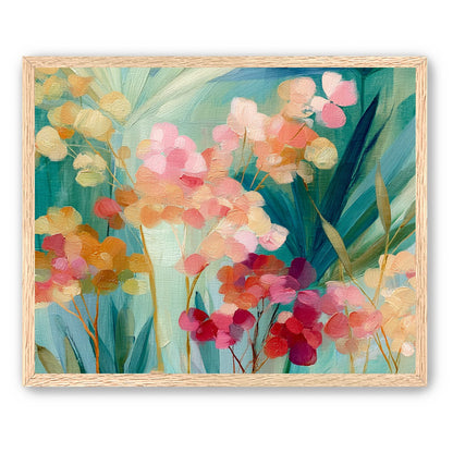 Flowers among teal leaves
