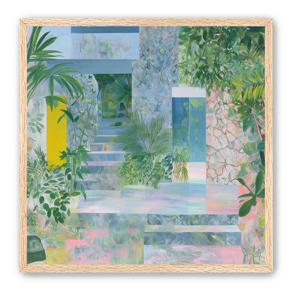 Pastel stairs between yellow and blue doors