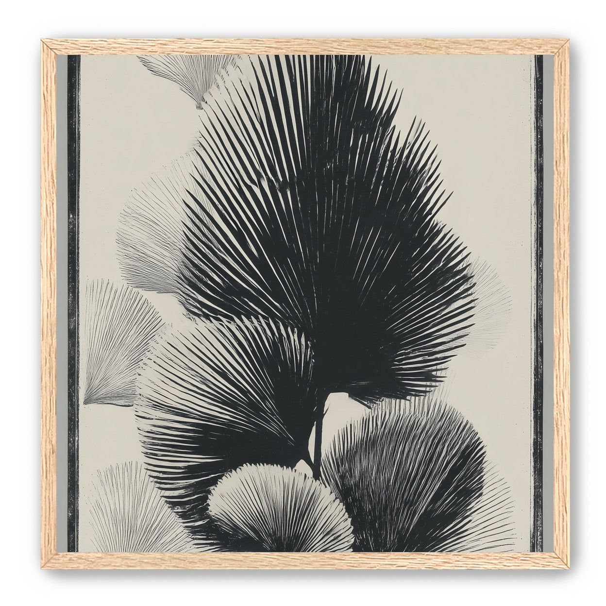 Fan fronds in ink shadow