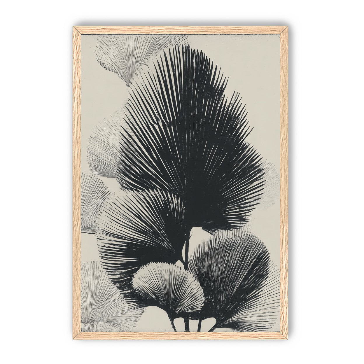 Fan fronds in ink shadow