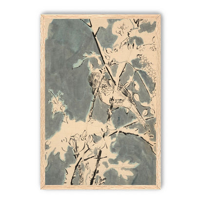 Quiet bird in berry branches