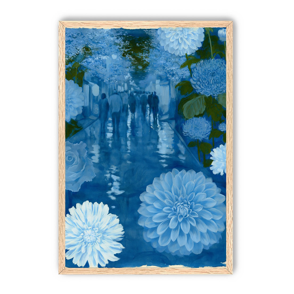 Blue street with flowers