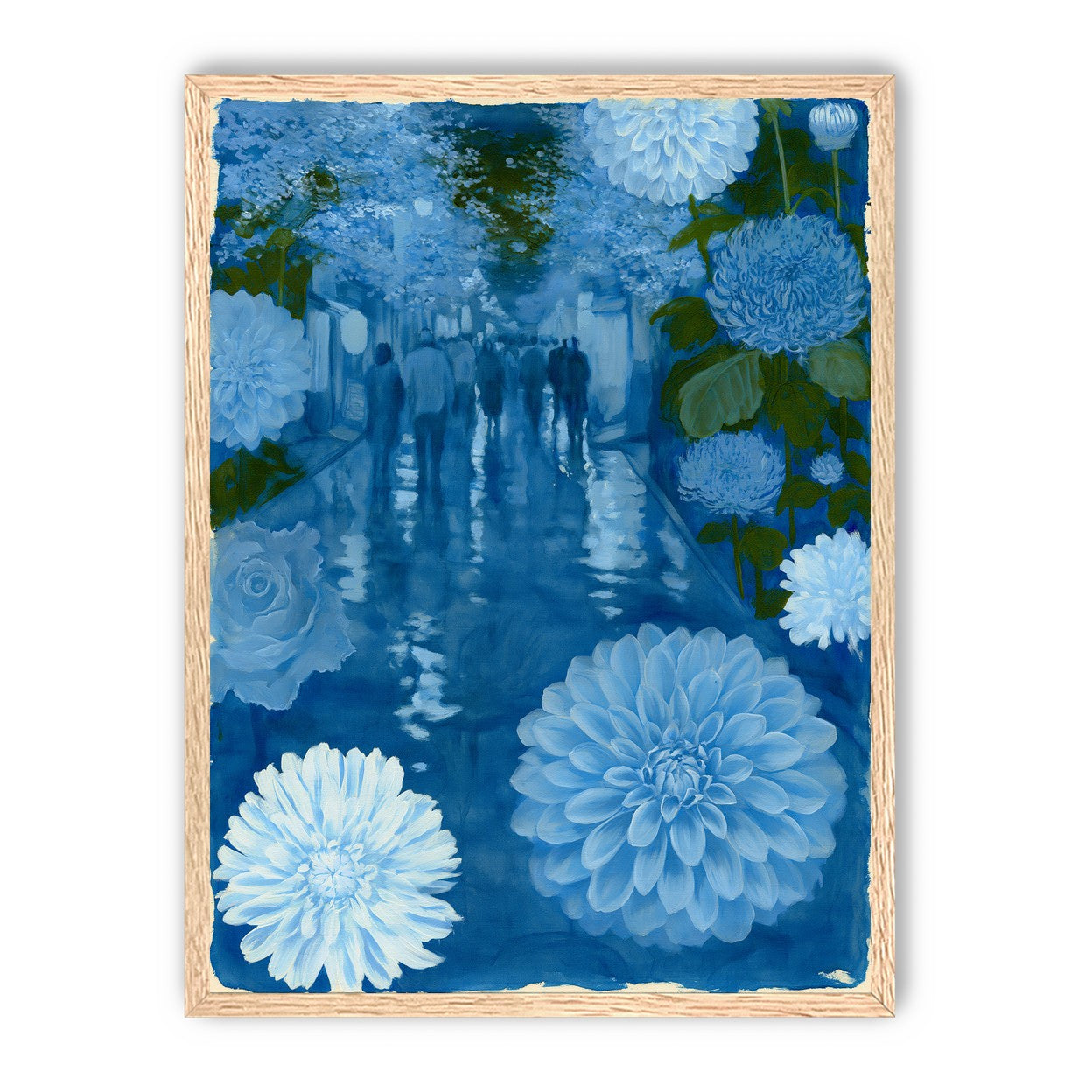 Blue street with flowers