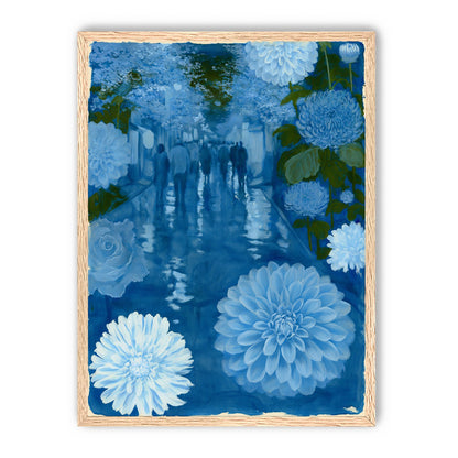 Blue street with flowers