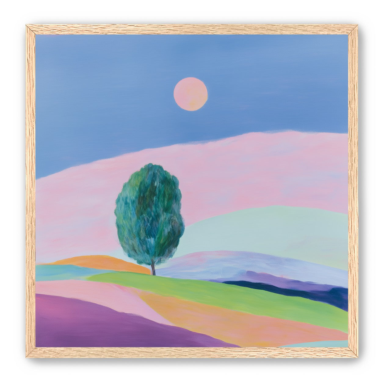 A pale sun above hills