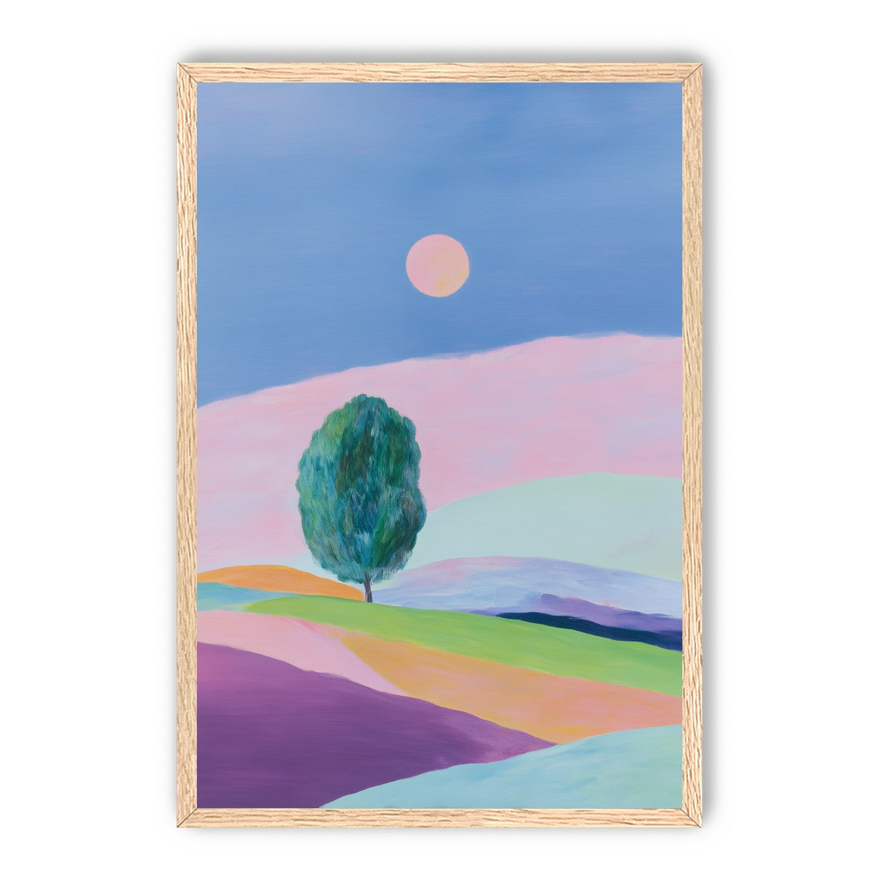 A pale sun above hills