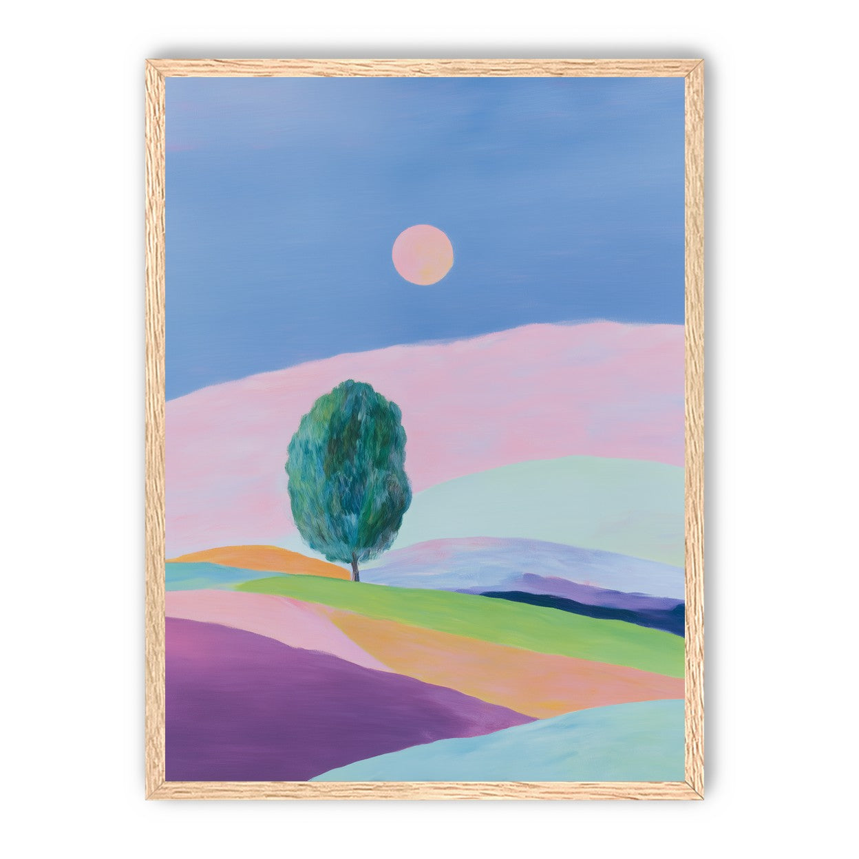 A pale sun above hills