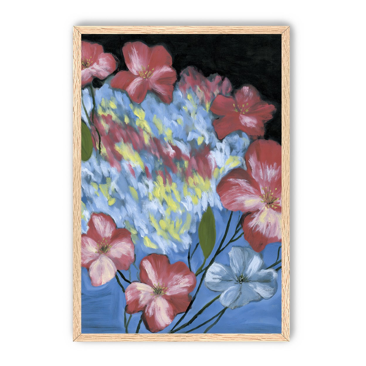 Flowers across the blue field