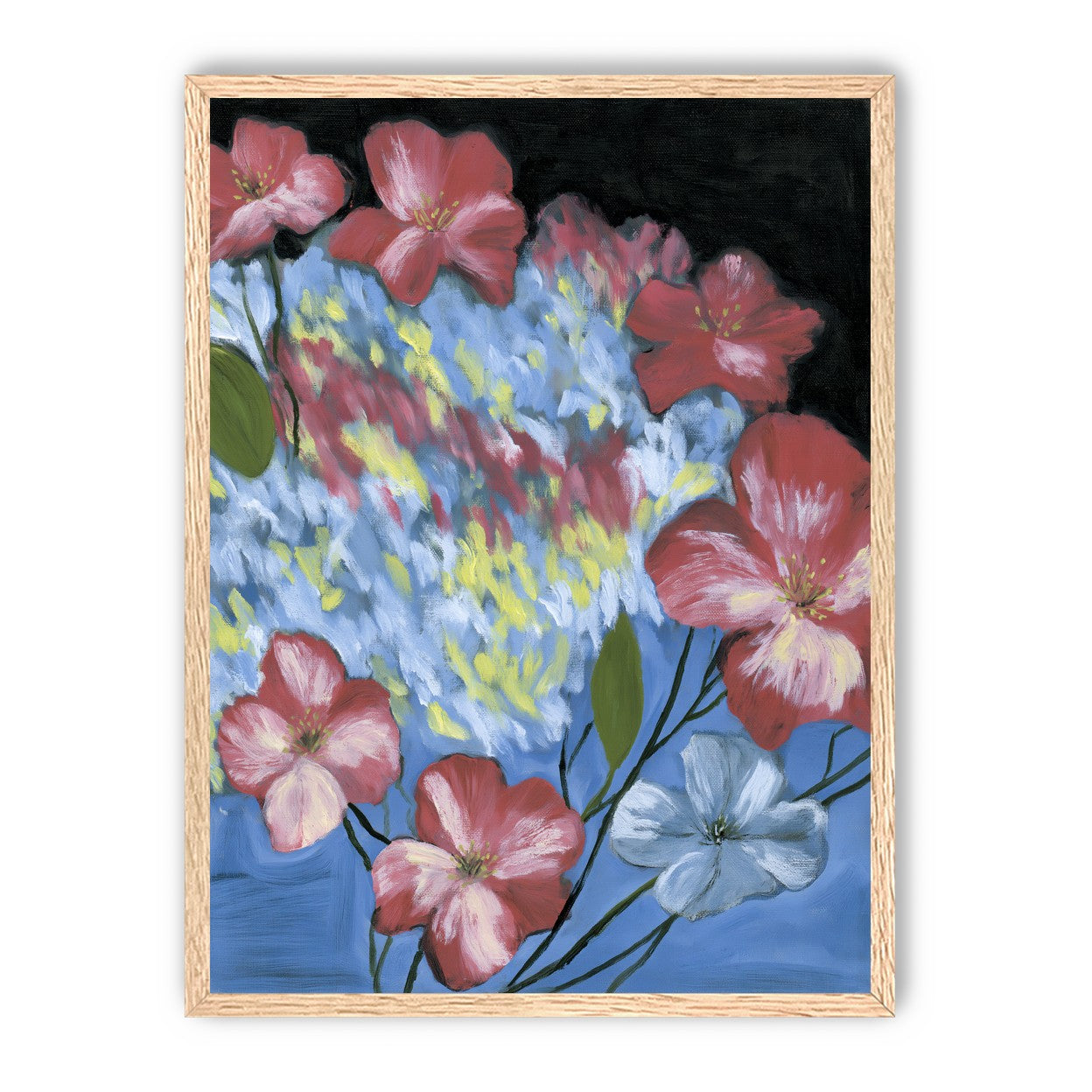 Flowers across the blue field