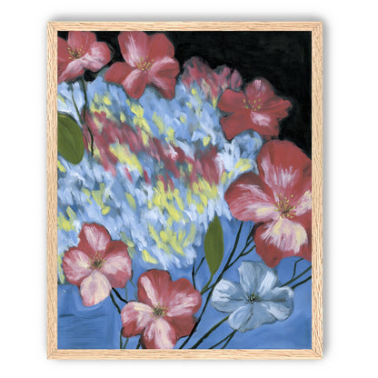 Flowers across the blue field