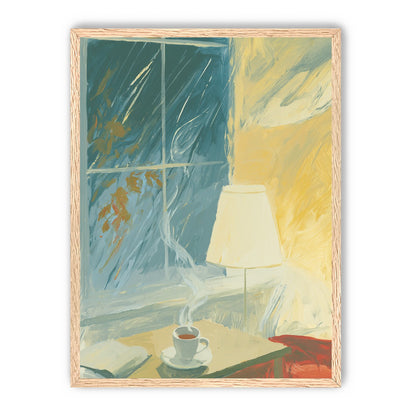 Steam against the rainy window