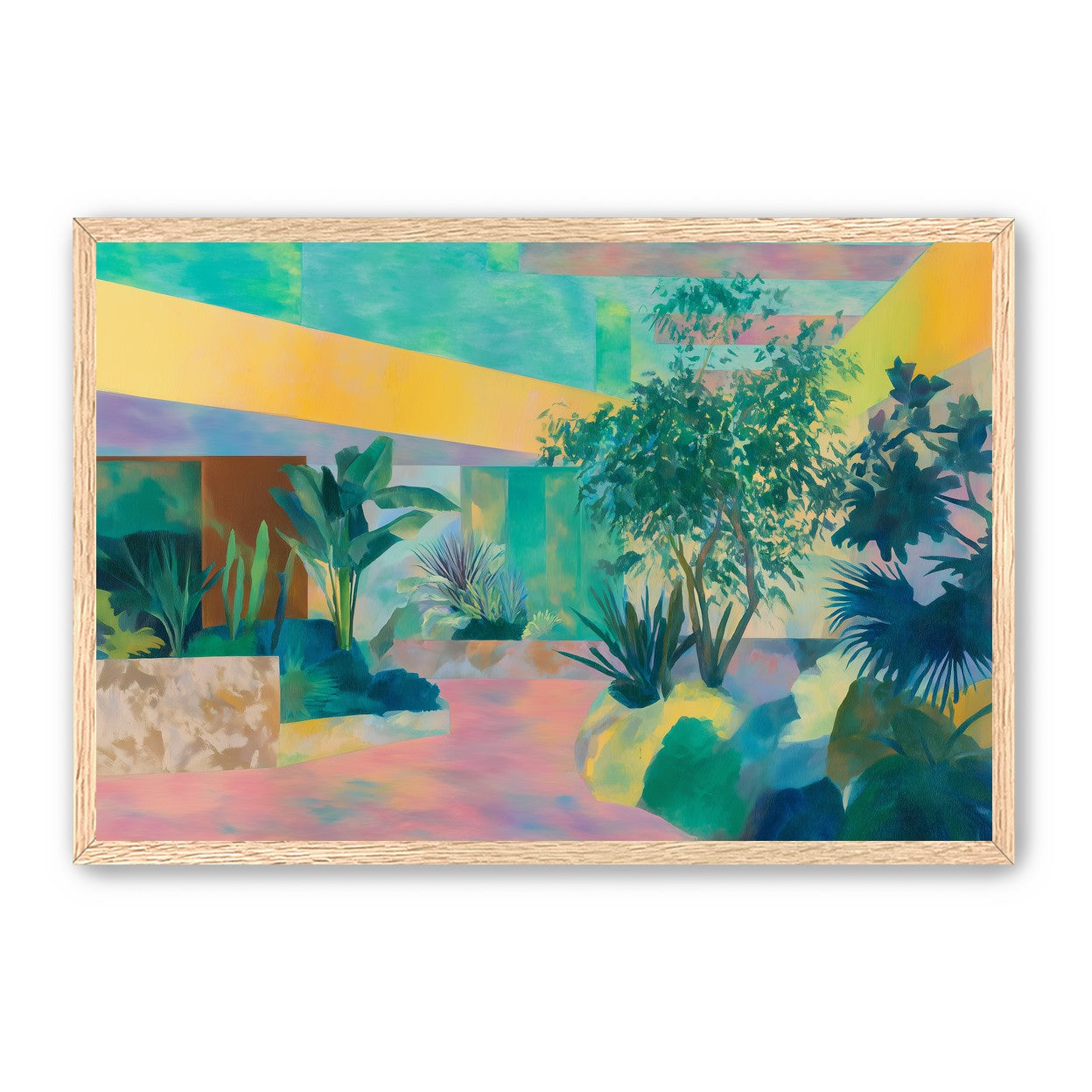 Garden beneath striped light