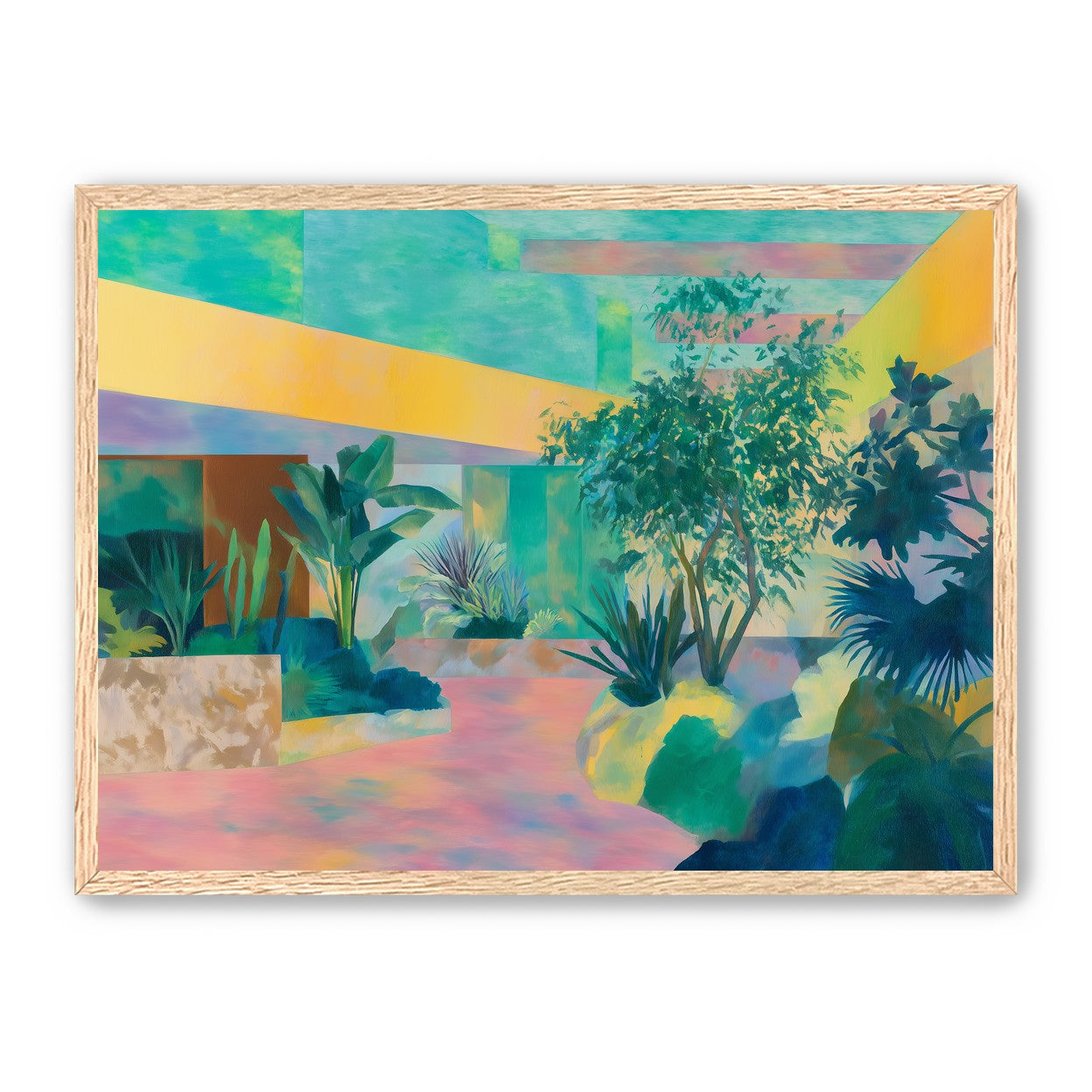 Garden beneath striped light