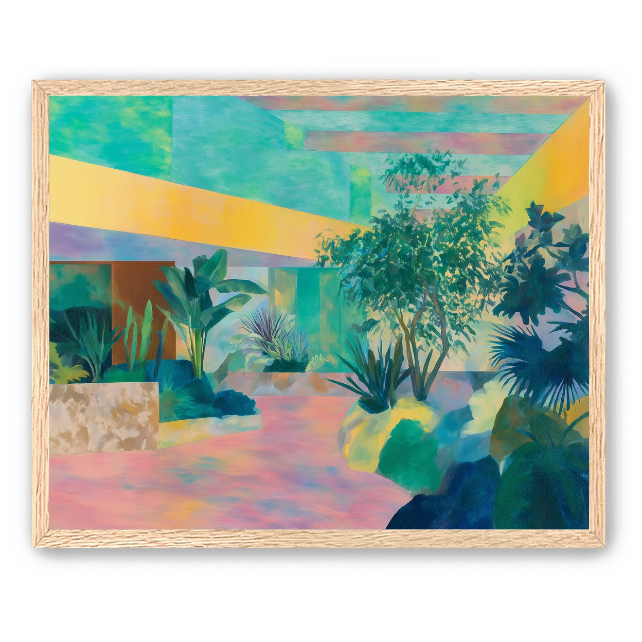 Garden beneath striped light