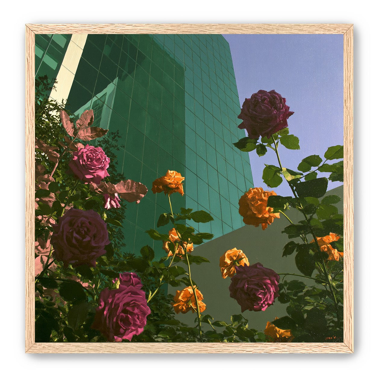 Roses climbing the glass wall