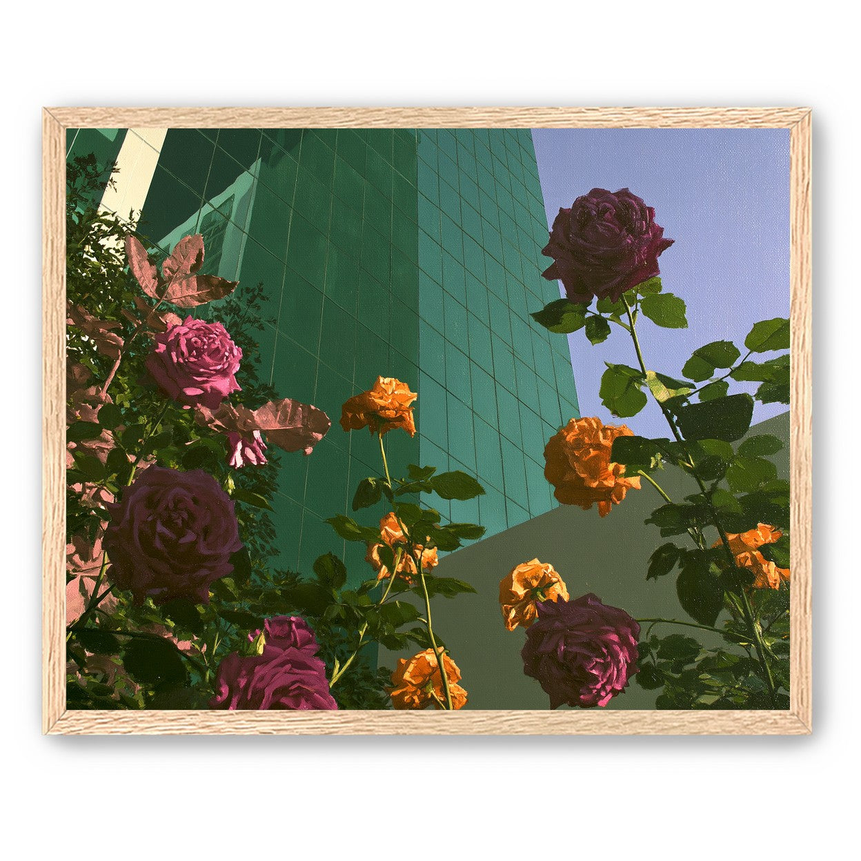 Roses climbing the glass wall