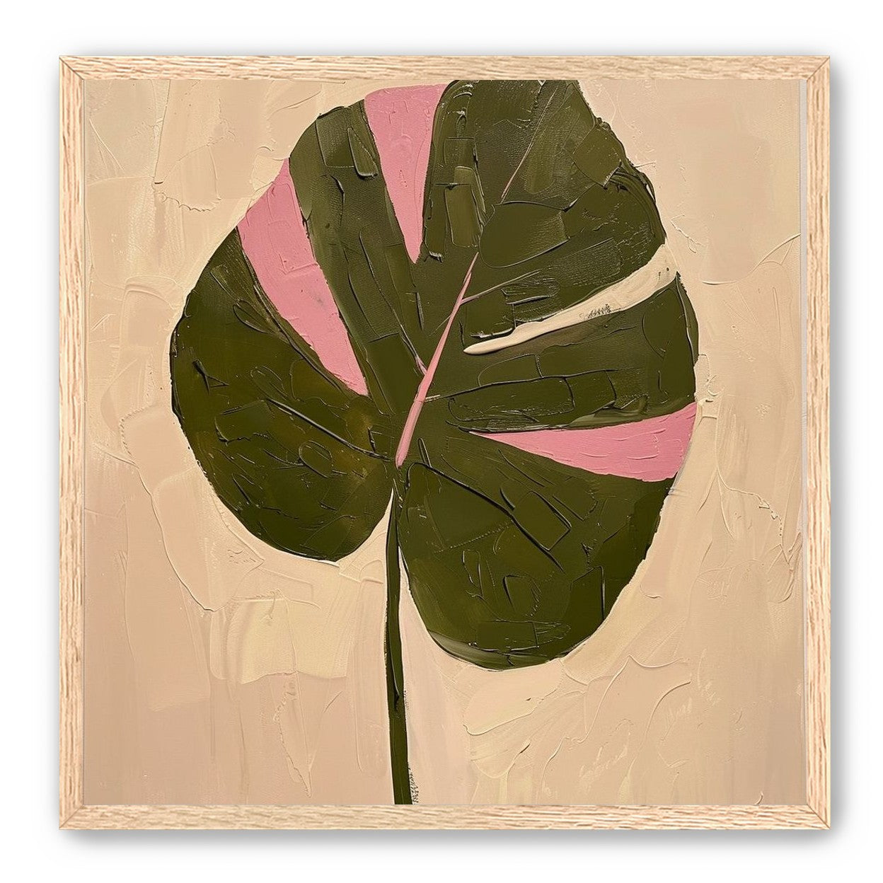 Pink banded leaf on plastered white
