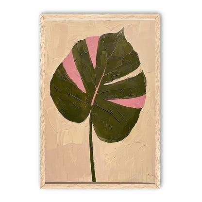 Pink banded leaf on plastered white