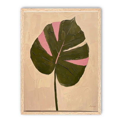 Pink banded leaf on plastered white