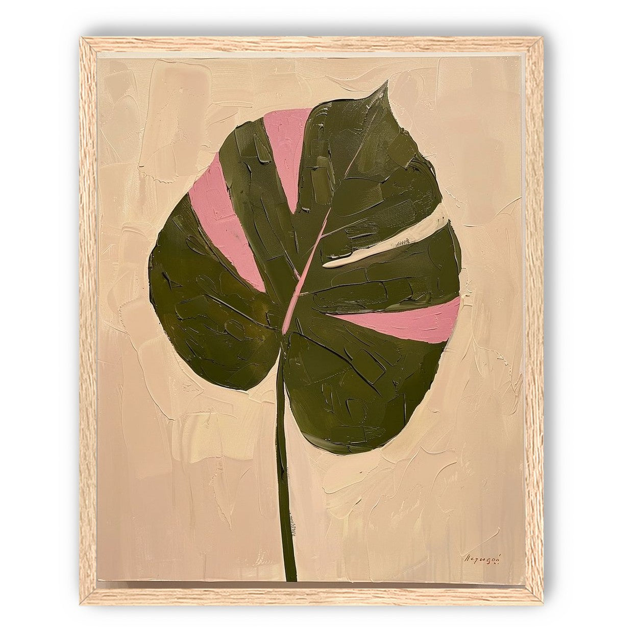 Pink banded leaf on plastered white