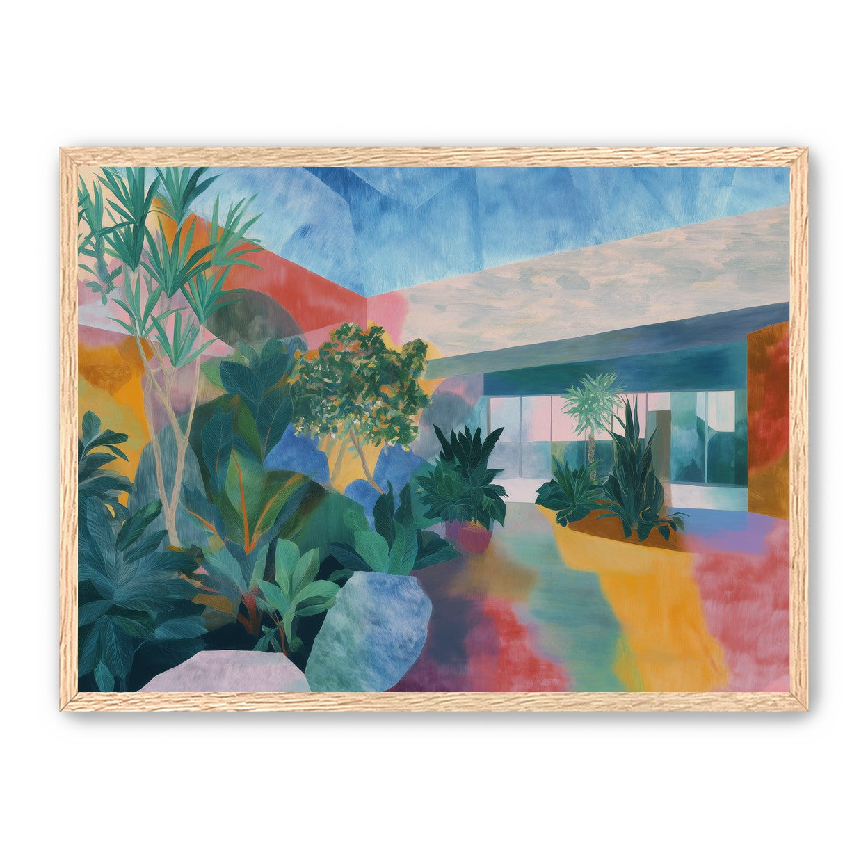 Courtyard light on glass and leaves