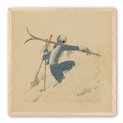 Blue skier in pale snow