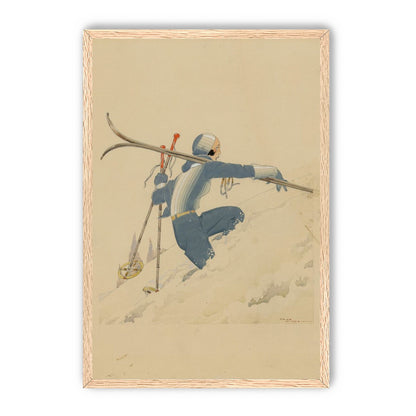 Blue skier in pale snow