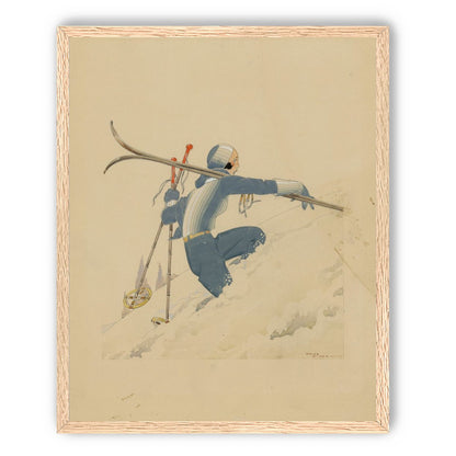 Blue skier in pale snow