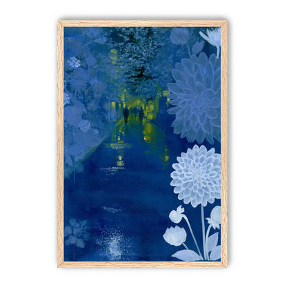 Two walkers under giant flowers