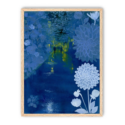 Two walkers under giant flowers
