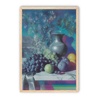 Vase and fruit in blue haze