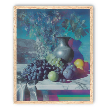 Vase and fruit in blue haze