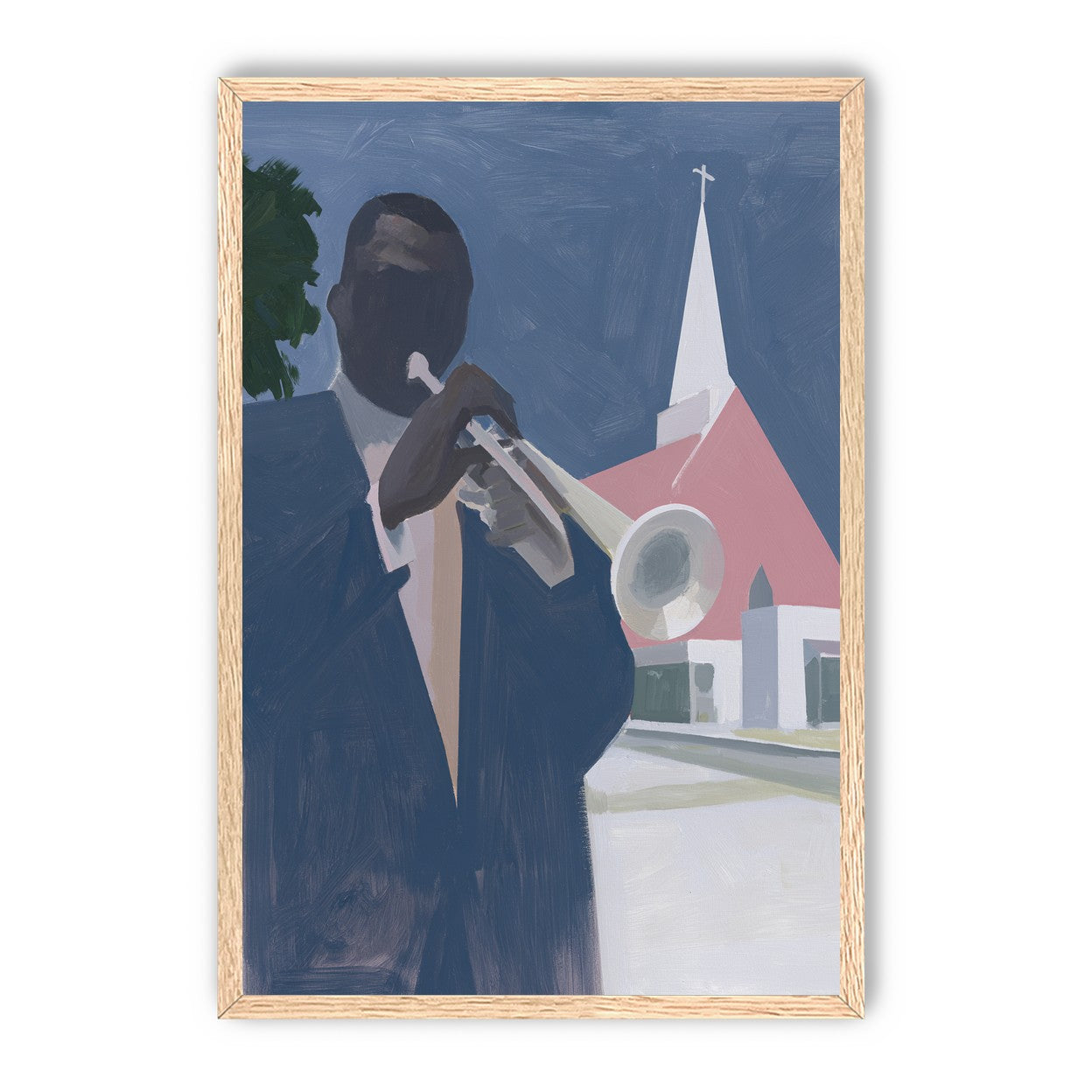 Blue sky over pink church