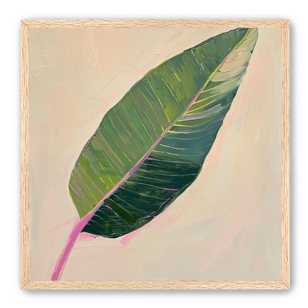 Green leaf with pink spine