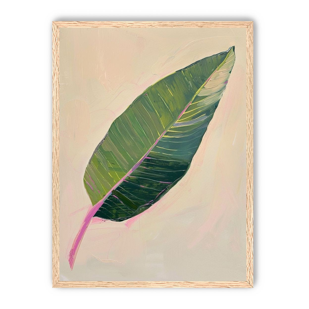 Green leaf with pink spine
