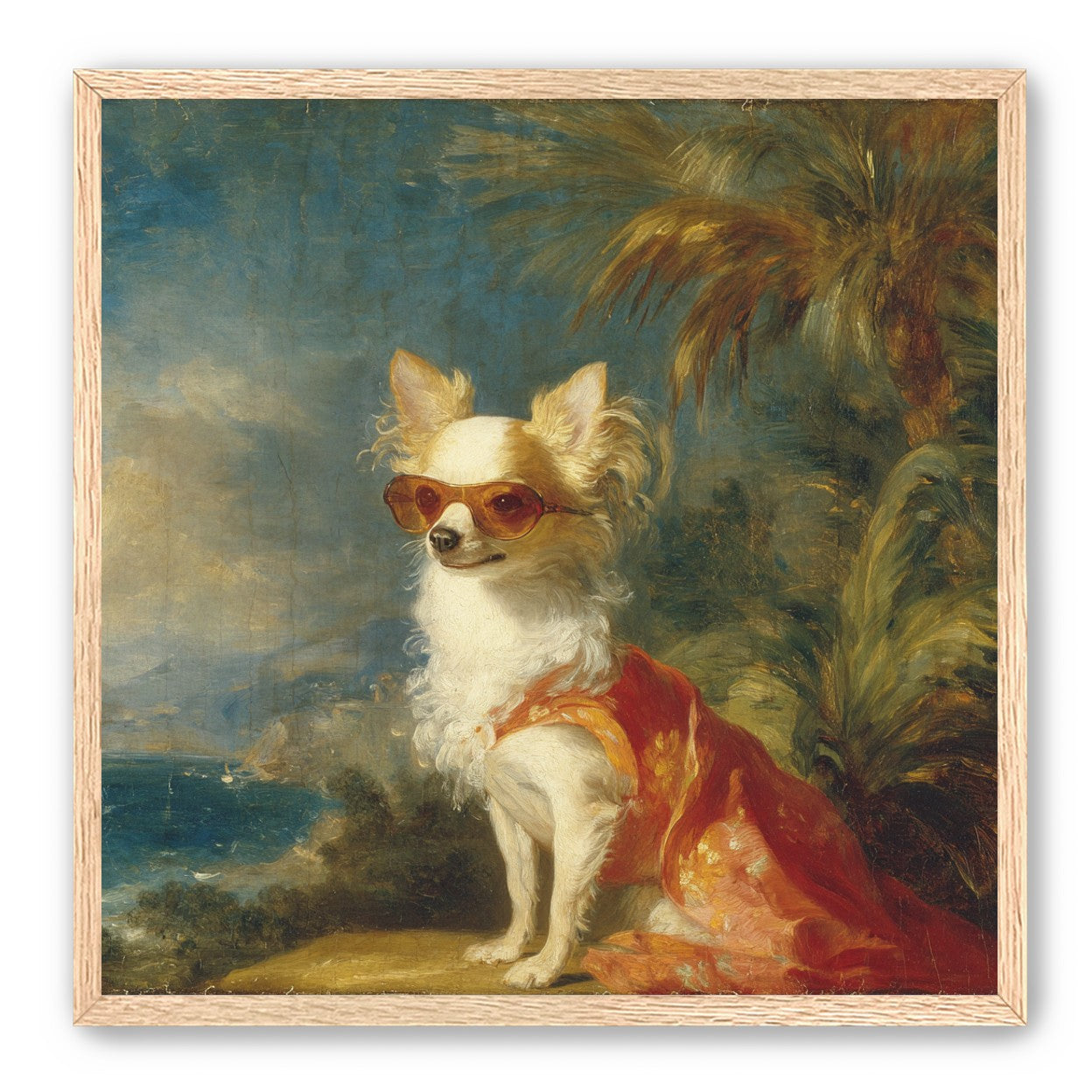 Sunglasses on the seaside dog
