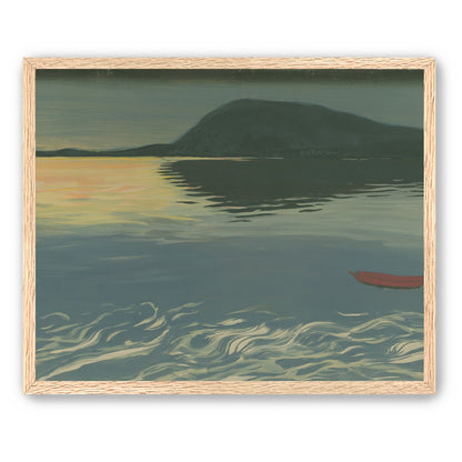 Red boat on still water