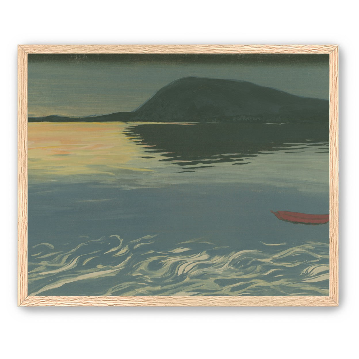 Red boat on still water