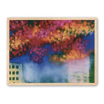 Trees above blurred windows